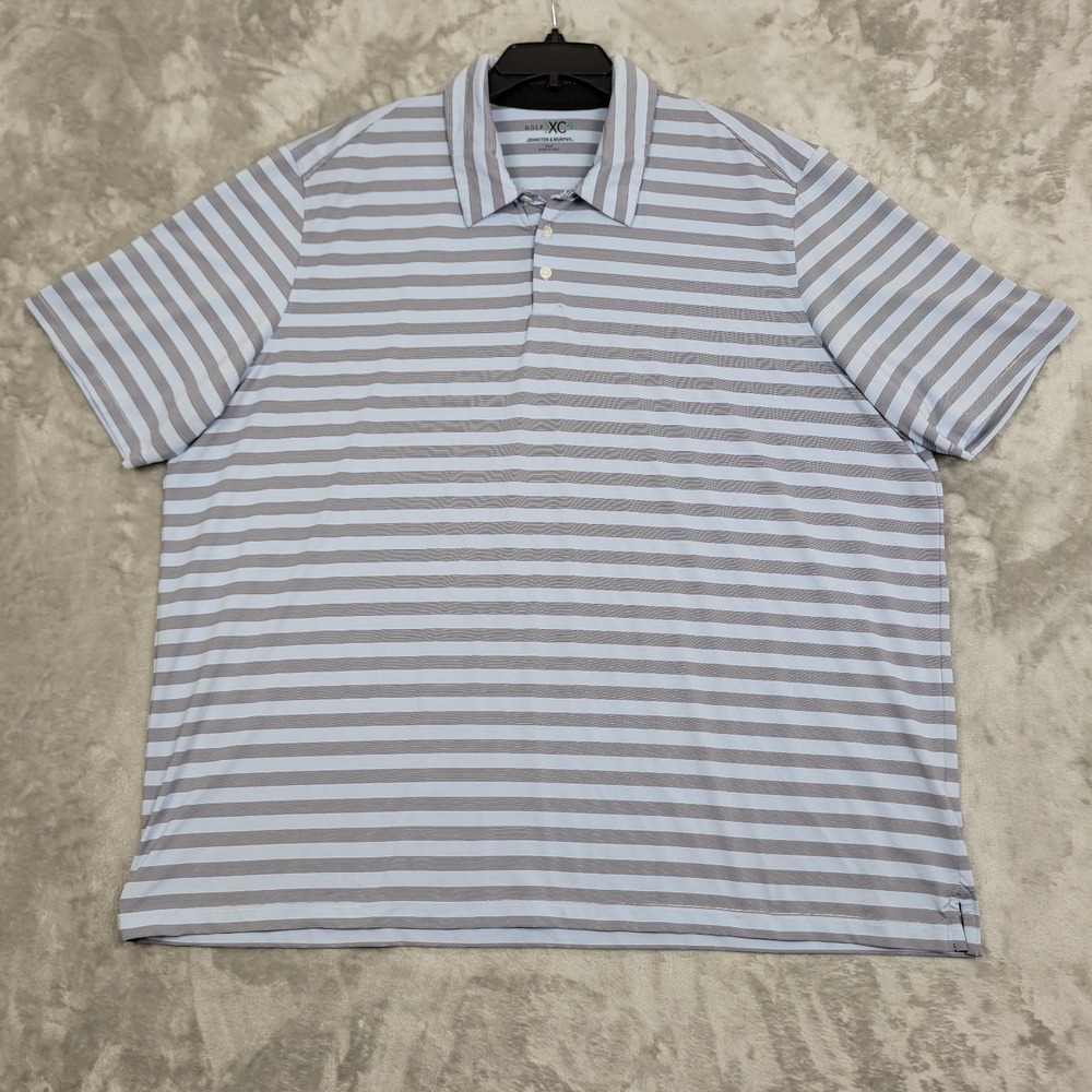 Johnston & Murphy XC4 Blue Striped 3XL Golf Polo Short Sleeve Shirt Performance